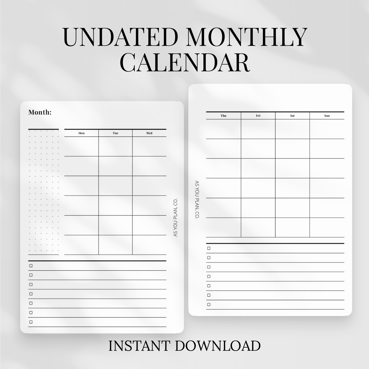 Undated Monthly Planner | Printable A5 PDF with Cut Lines