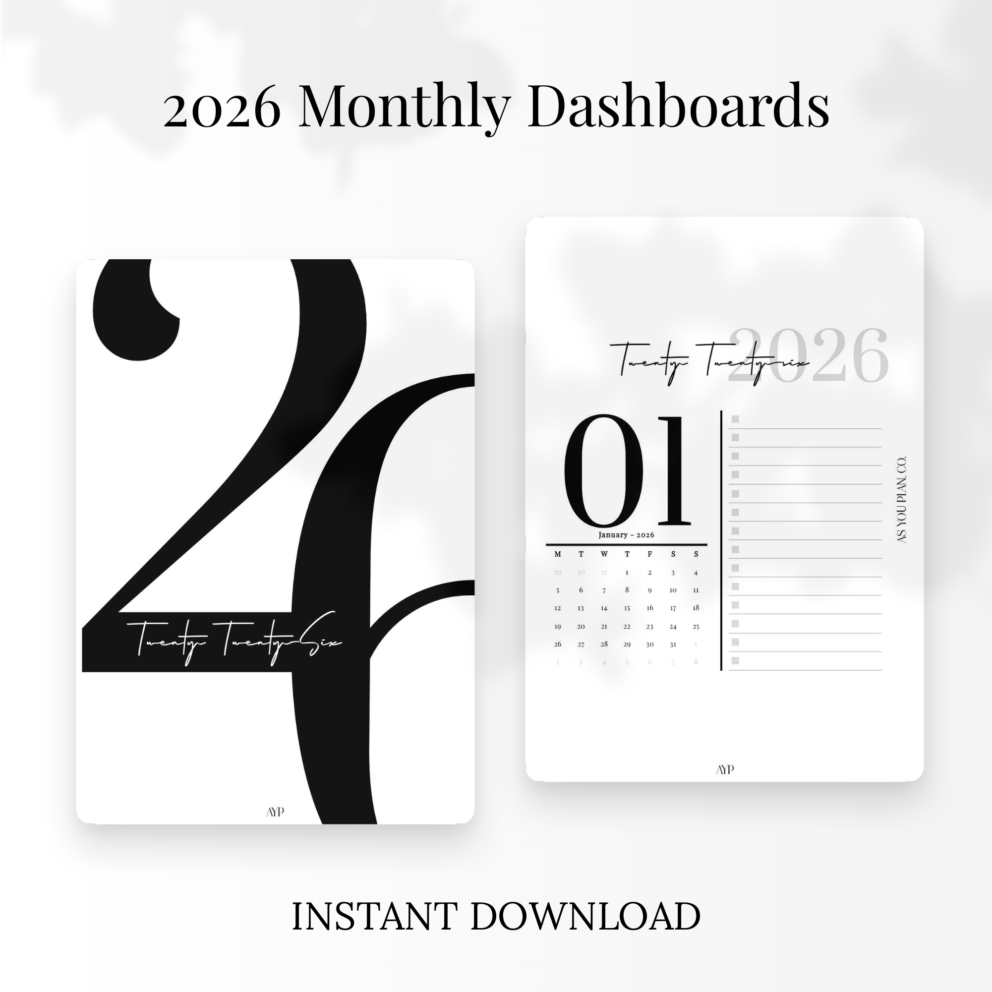 2026 Minimalist Monthly Calendar | Printable & Digital PDF – As You Plan Co