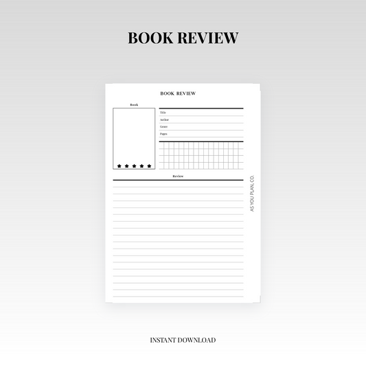 Book Review Planner Insert | A5 & Letter Size Printable Reading Journal Page (Digital Download)