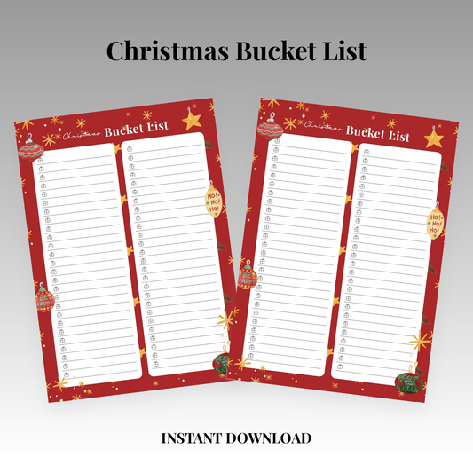 Christmas Bucket List – Red & Green Printable Planner Pages (Digital Download)