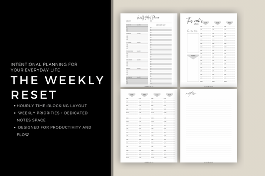 The Weekly Reset Minimal Planner Inserts | A5 Weekly Time Blocking + Meal Planner Pages