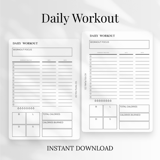 Daily Workout Planner | Printable PDF in A5 + US Letter Formats