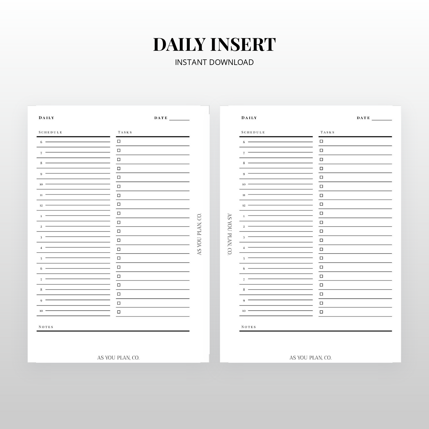 Daily Planner Insert | Printable PDF in A5 + US Letter Formats