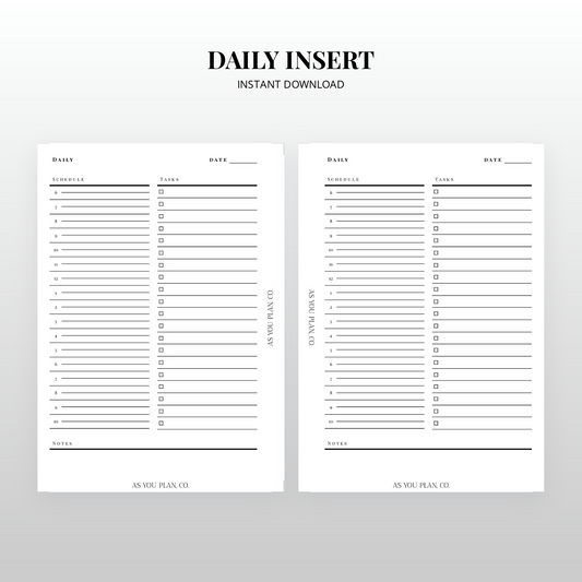 Daily Planner Insert | Printable PDF in A5 + US Letter Formats