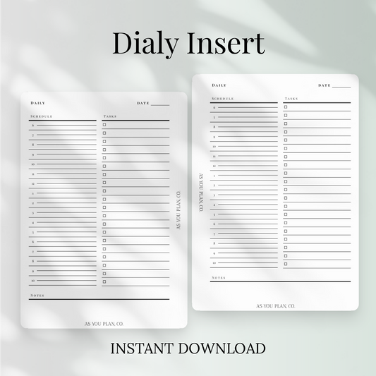 Daily Planner Insert | Printable PDF in A5 + US Letter Formats