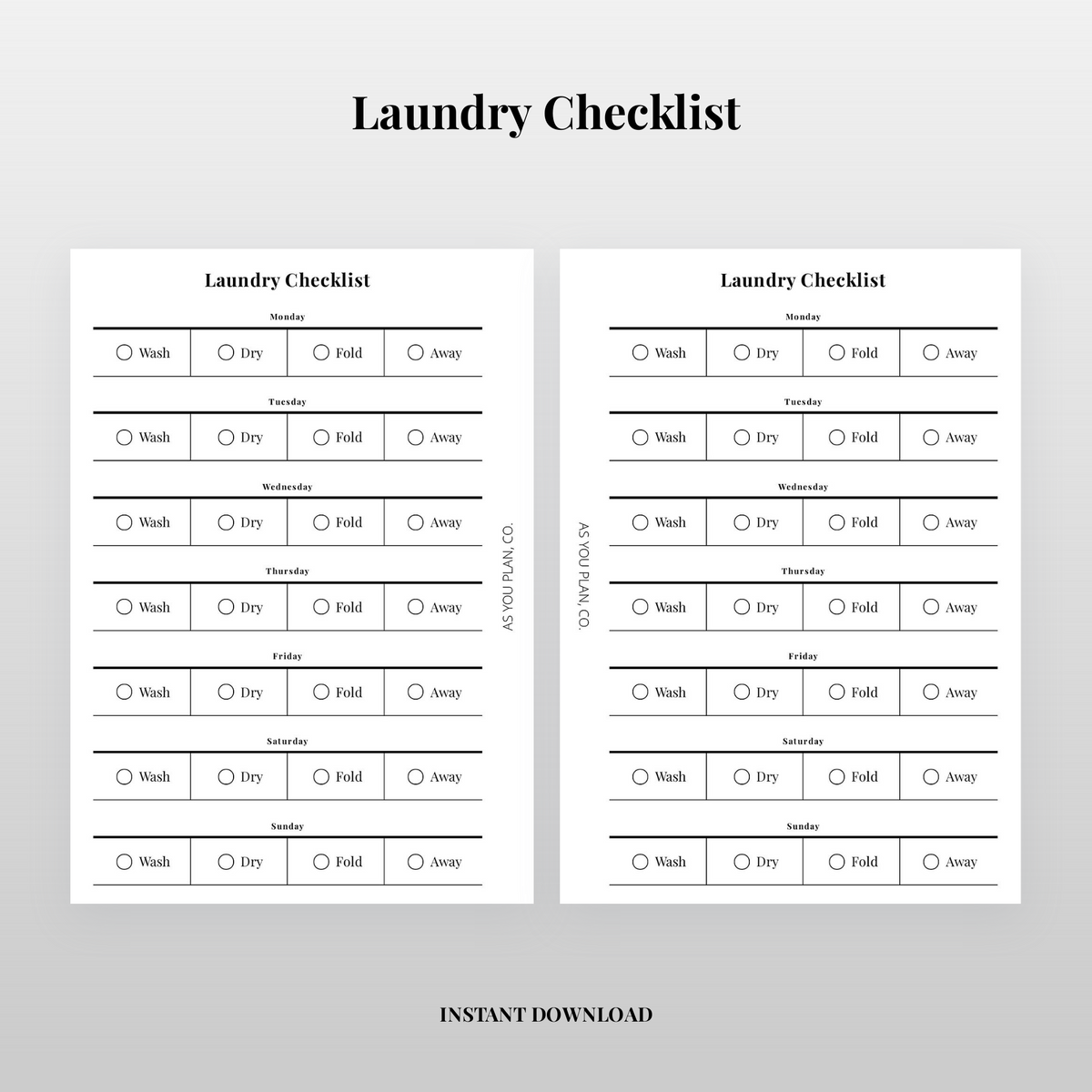 Laundry Routine List Laundry Checklist Planner Insert | A5 and Letter Printable with Cut Li ...